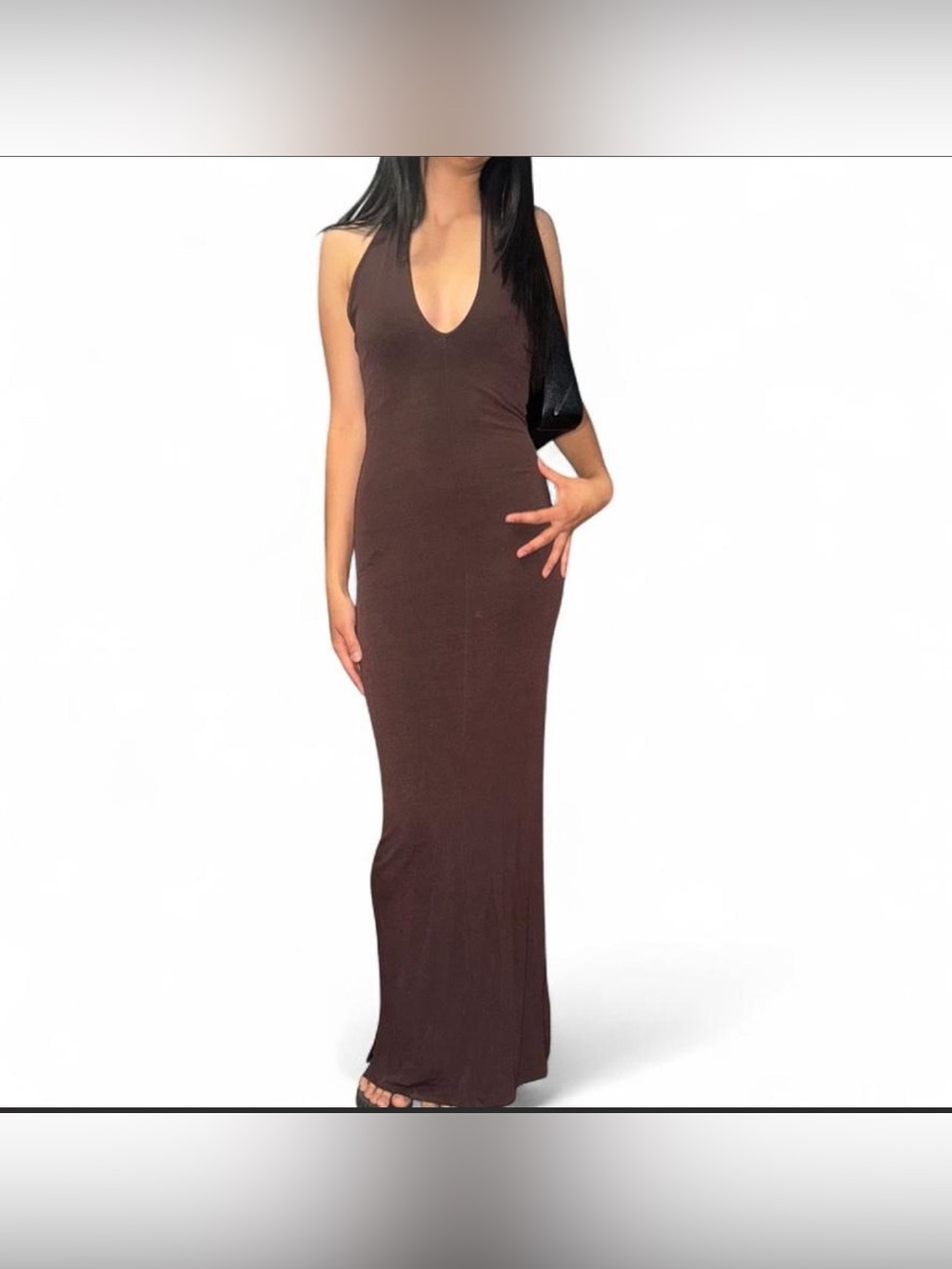 Brown Halter top maxi dress.